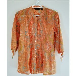 Tommy Bahama, Orange Paisley-Print Pleated Shirt